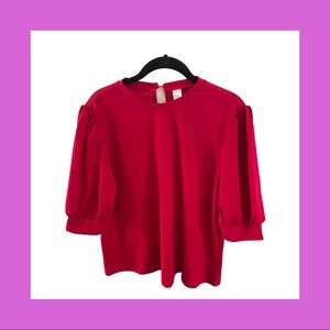 Amazon Sheln Fashion Puffy Sleeve Red Keyhole Blouse